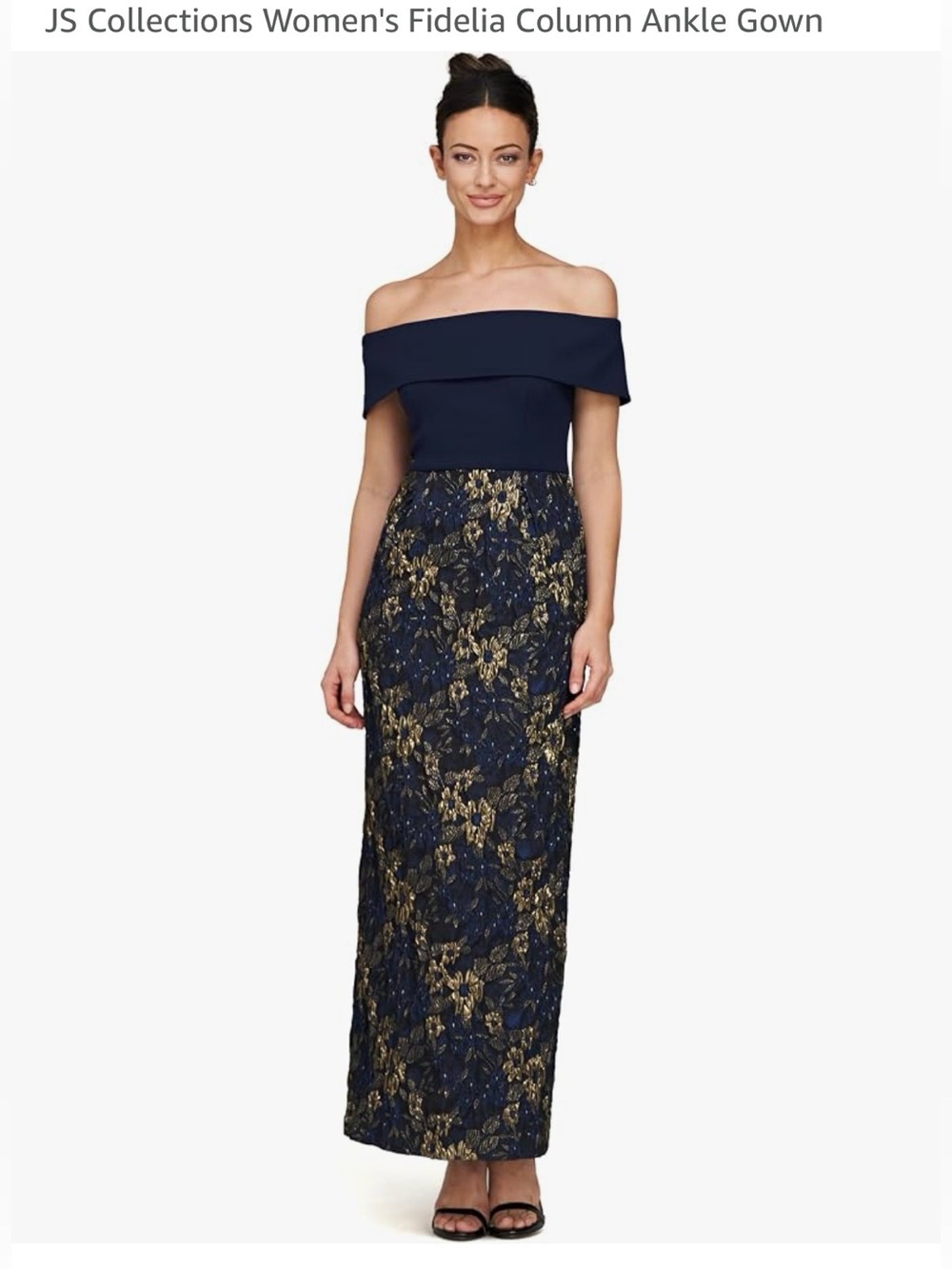 JS Collections Fidelia Navy and Gold off-the-shoulder Column Gown NWT (6)